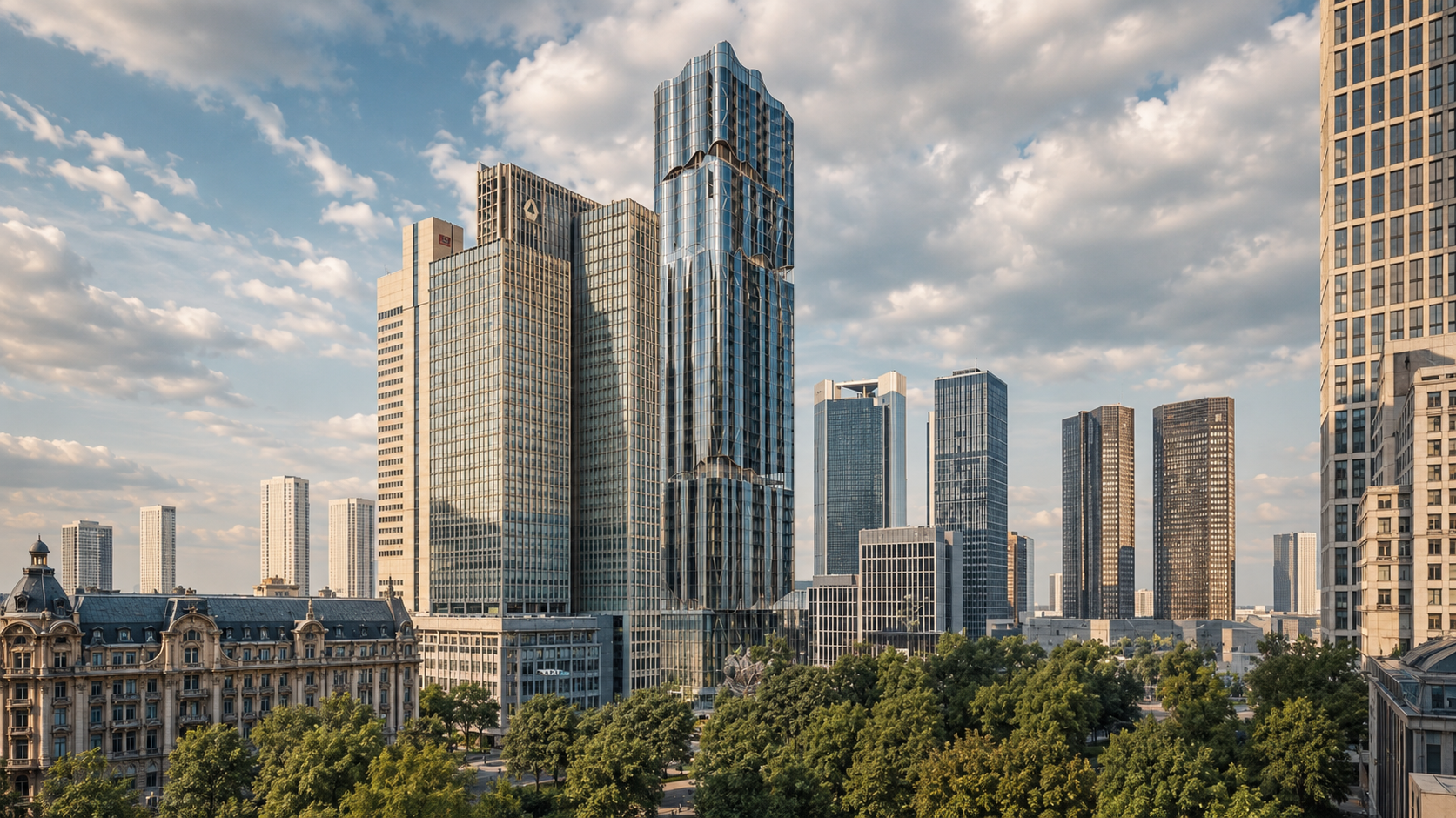 The Wave high-rise design within the Frankfurt skyline, designed by Jaskirat Kaur and Mike Pieper