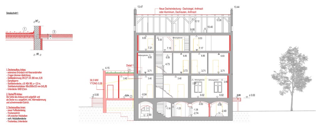 Architectural detail section showing the proposed intervention