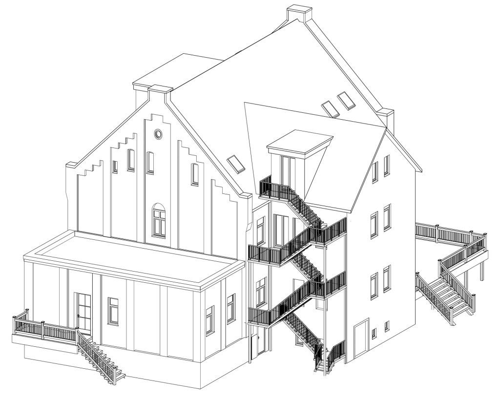 North-east axonometric view of the adaptive reuse proposal