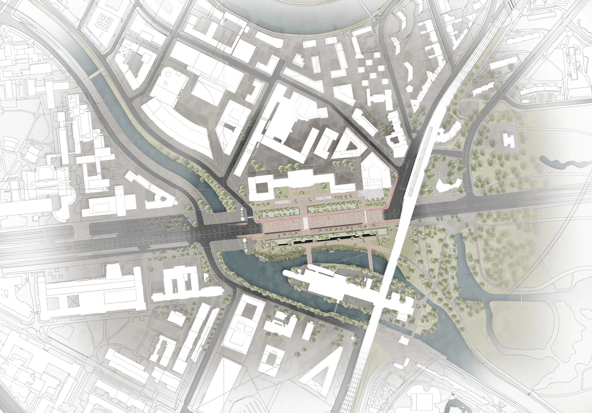 Site plan of Floating Veil along Berlin’s western axis and the Tiergarten