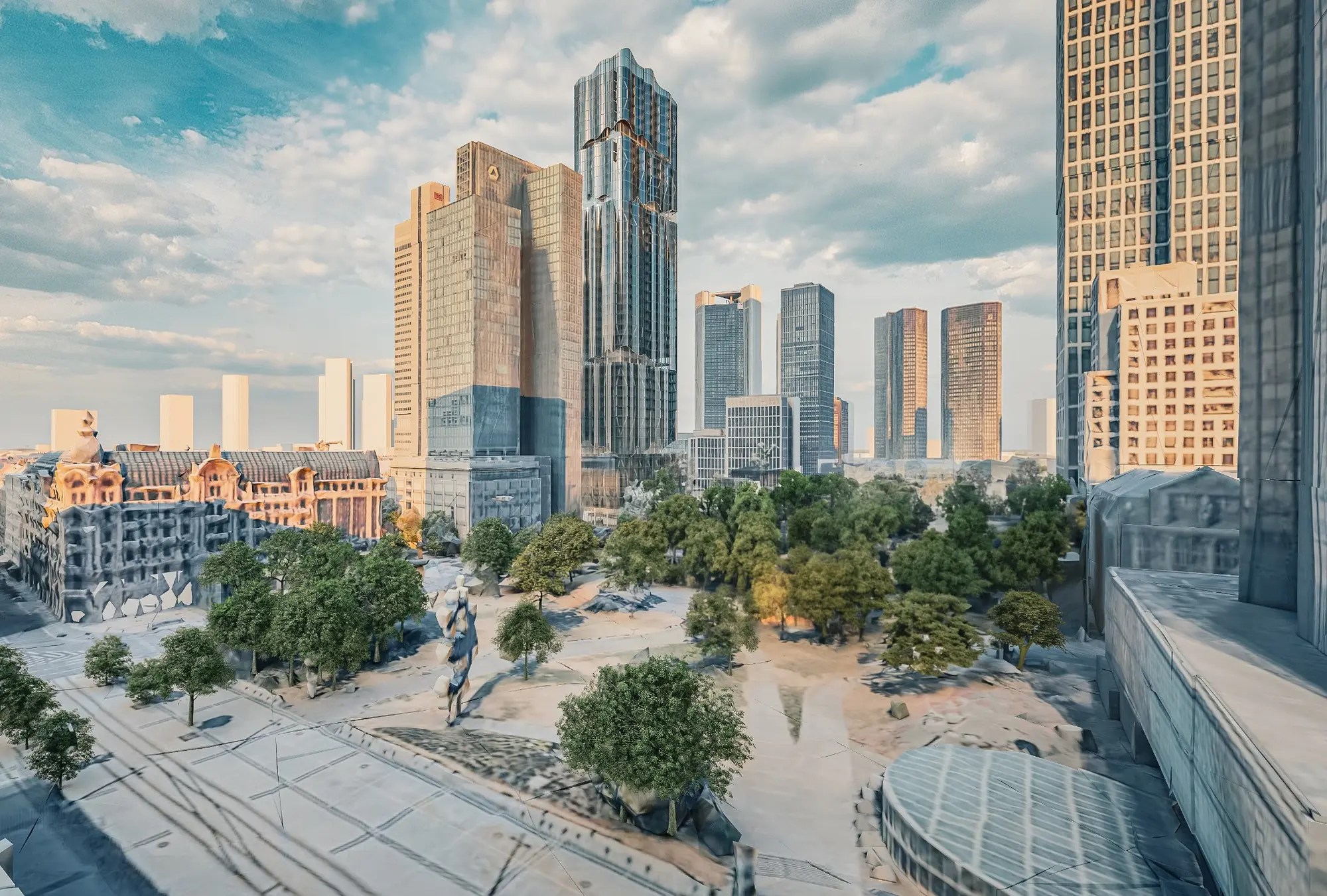 The Wave high-rise within the Frankfurt skyline